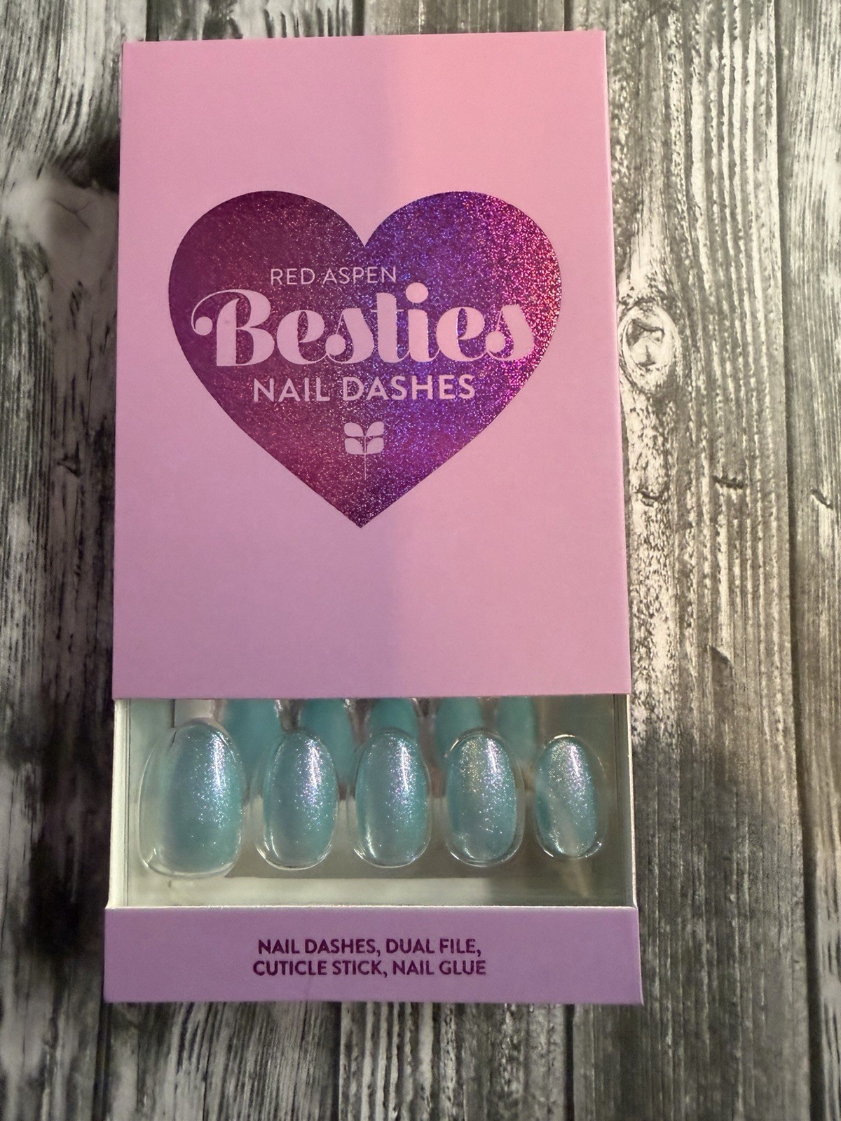Red Aspen Press On Nails-Sparkle & Shine Bestie, Hekili Short Almond Blue