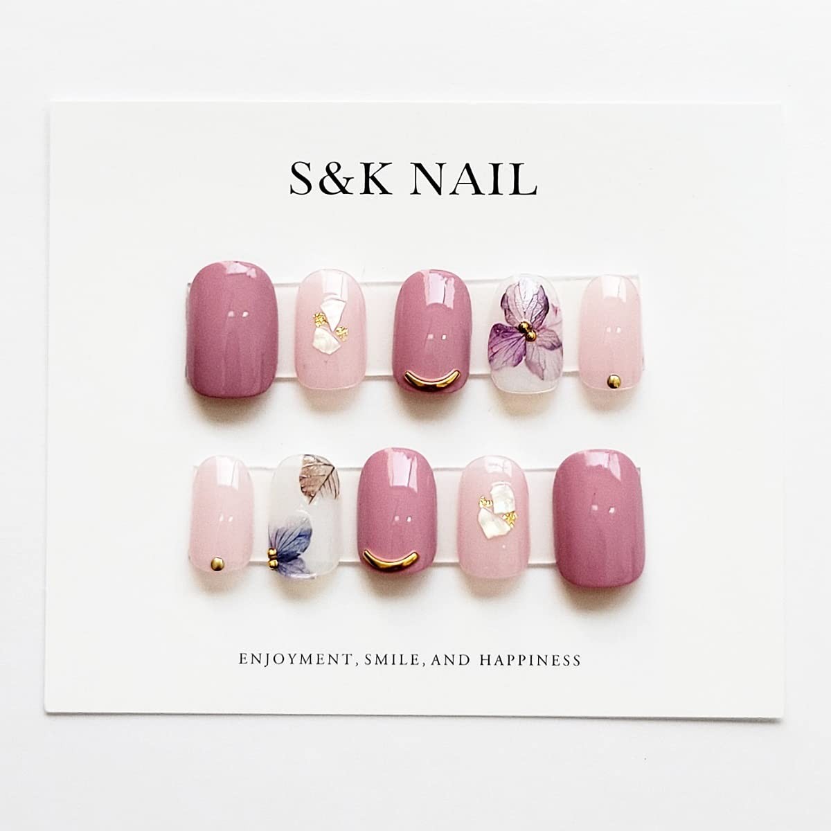 Nail Tips Short Oval Hydrangea Design Handmade 26pcs Japan