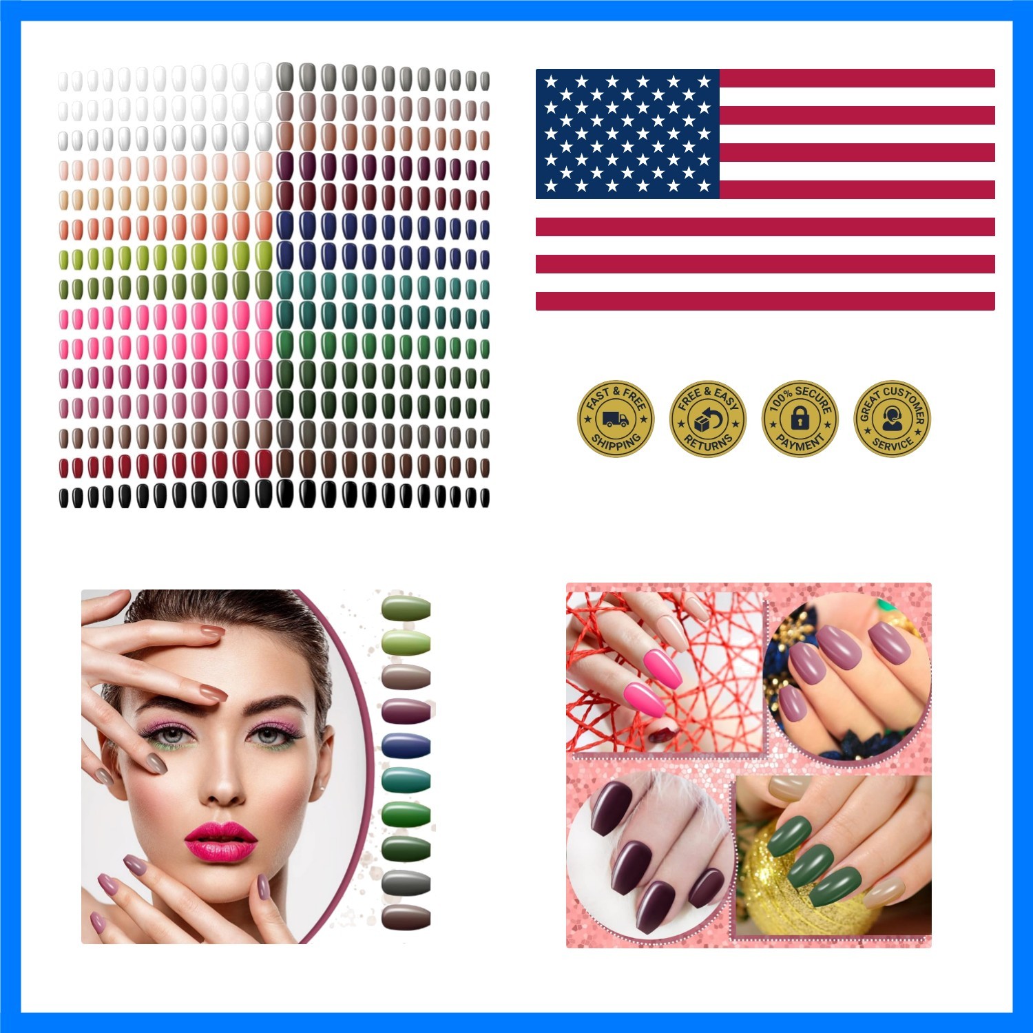 720 Pieces 30 Sets Medium Square Press on Nails Glossy Fake Nails Solid Color…