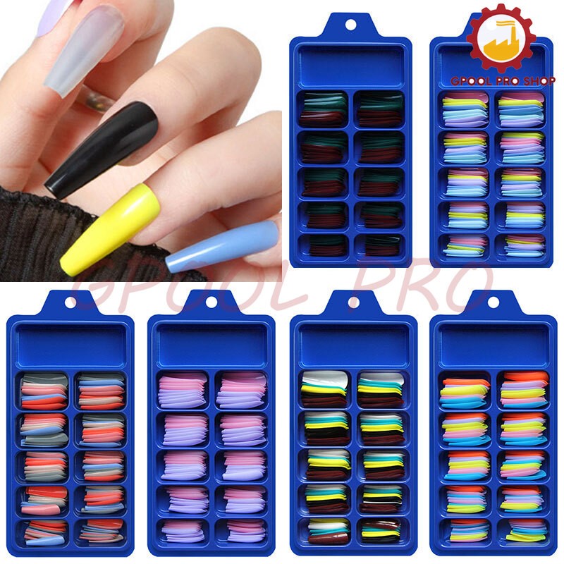 240/100PCS Full Cover Long Coffin Fake Nails Art Manicure False Nail Tips Matte