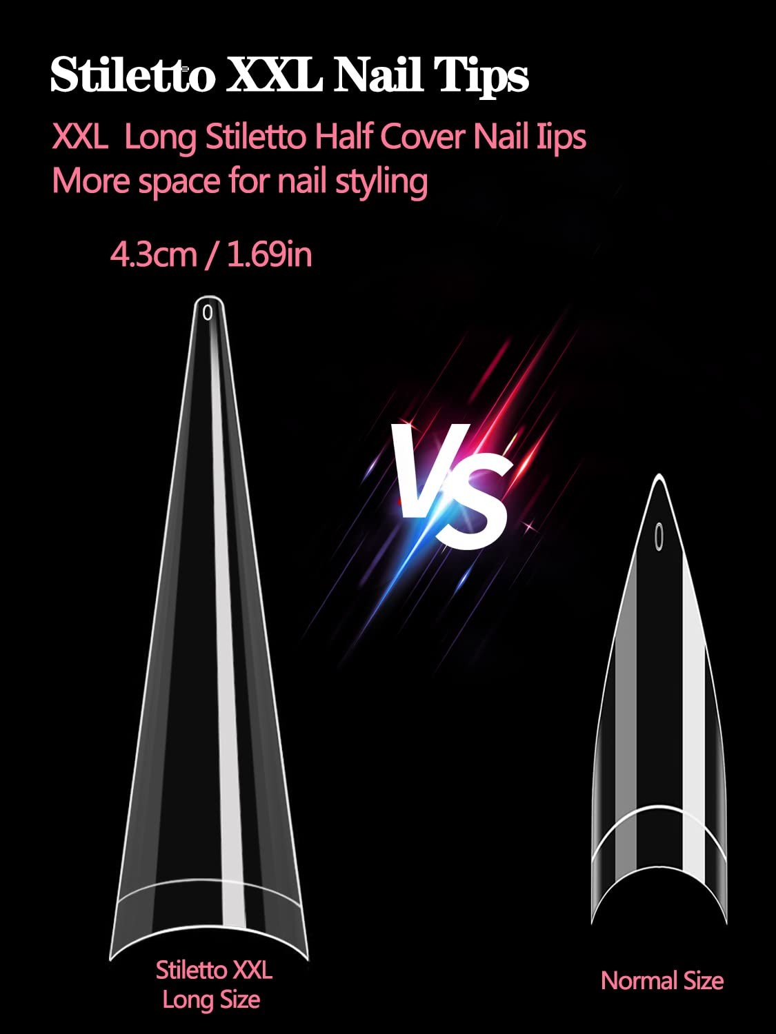Stiletto Nail Tips for Acrylic Nail, 500pcs XXL Stiletto Nail Tips Half Cover…