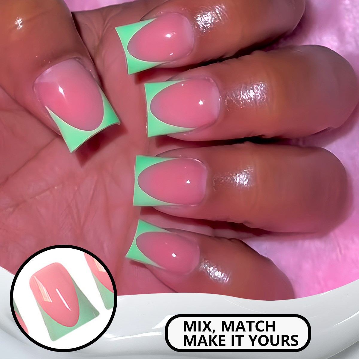 Nude Pink Mint Green French Style Press On Nails Wholesale