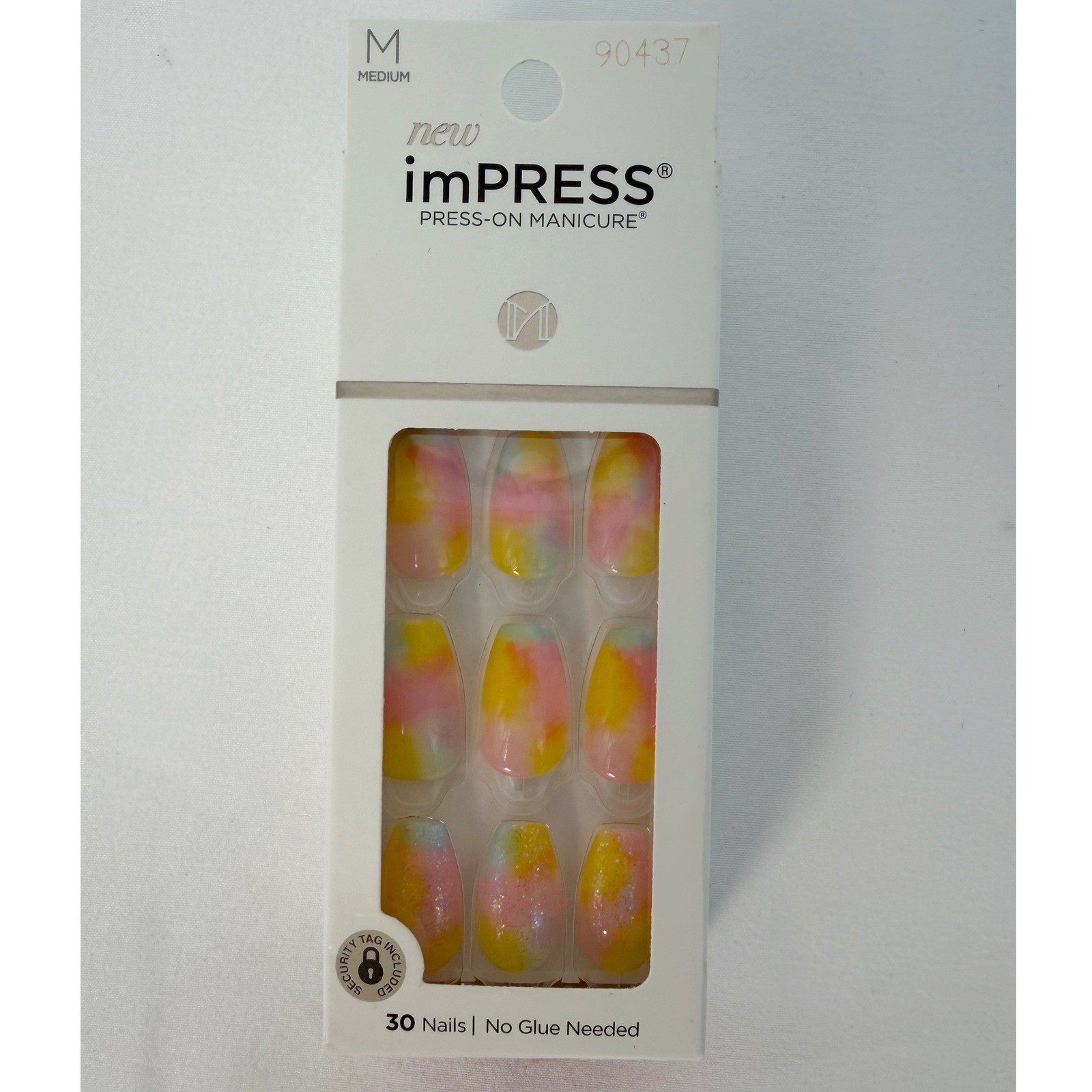 KISS imPRESS Press-On Manicure 90437 Pink Yellow Tie Dye Medium Coffin 105-39