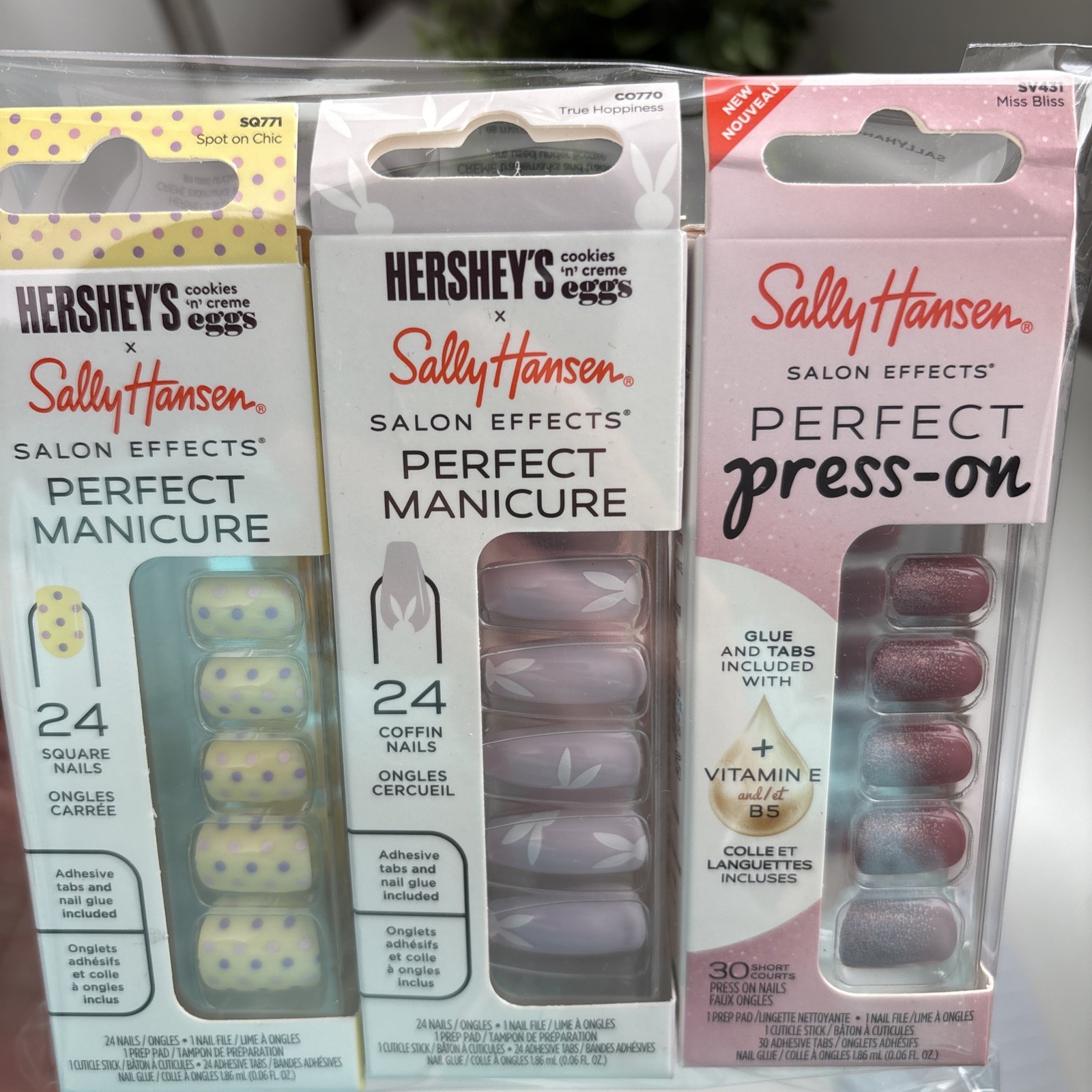 3Pk: Sally Hansen Perfect Mani Press On Nails Hersheys x Easter ASSORTED Lot 2
