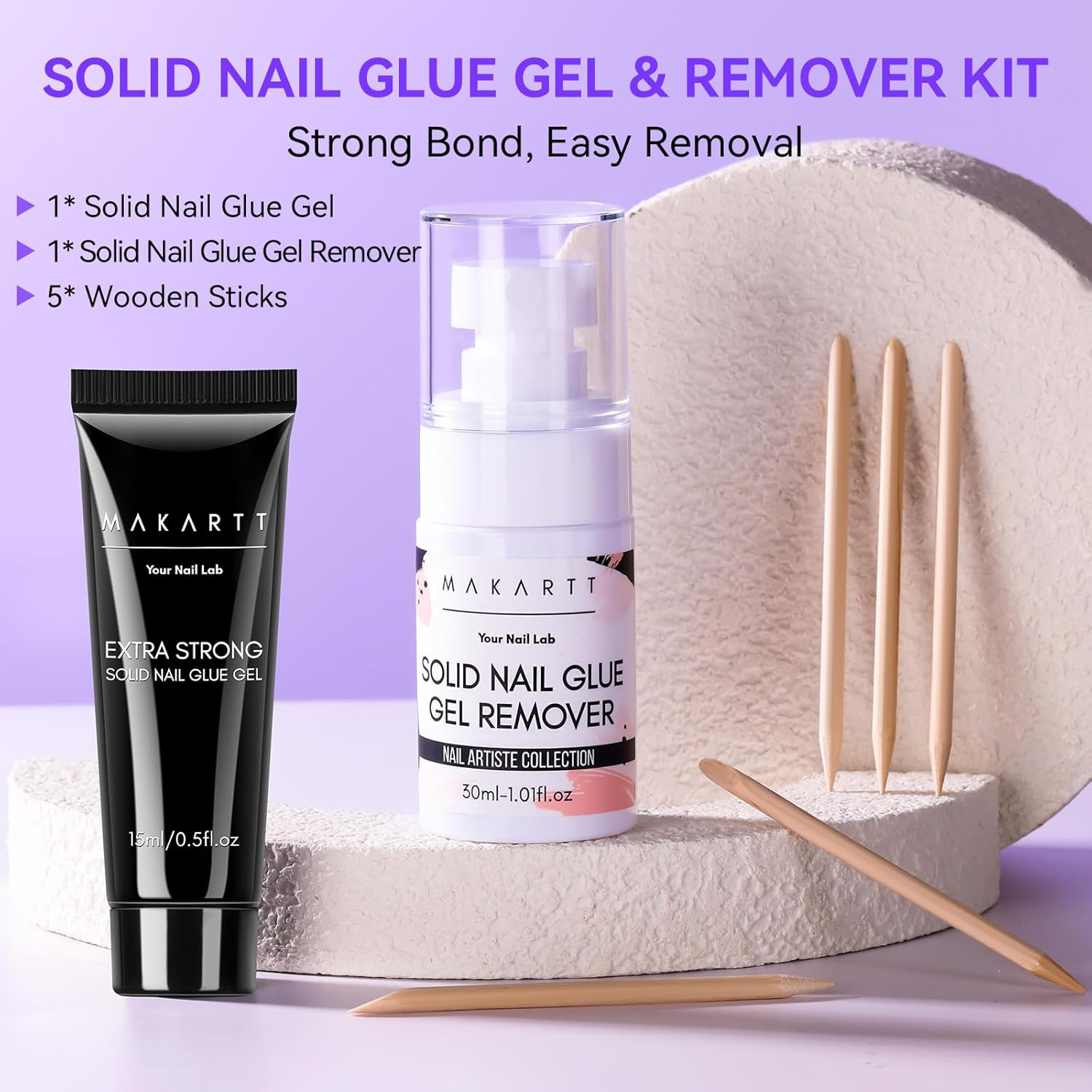 Nail Glue and Remover Kit: Super Strong Solid Gel for Press on Tips, 30Ml Glues