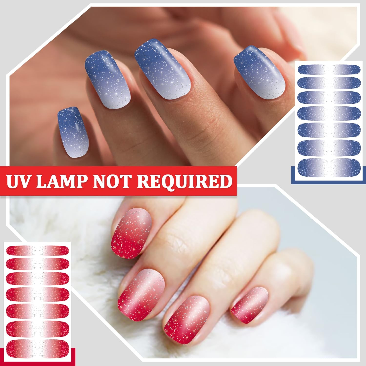 20 Sheets Glitter Nail Polish Stickers Full Nail Wraps for Women Gradient Col…