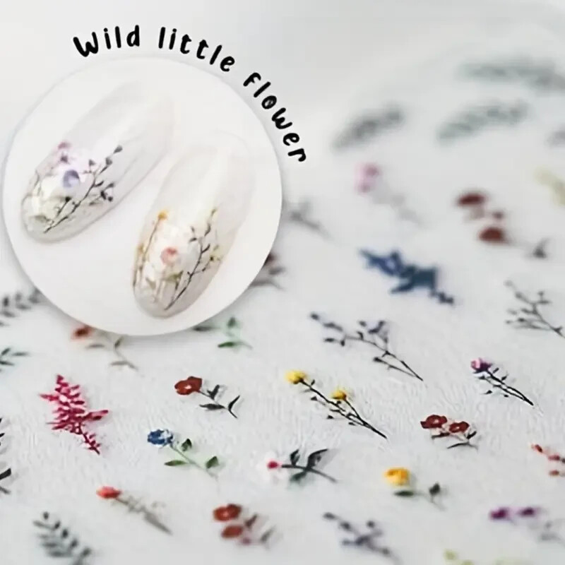 3D Back Adhesive Wild Little Flower Nail Stickers for Nail Art Decoration Women