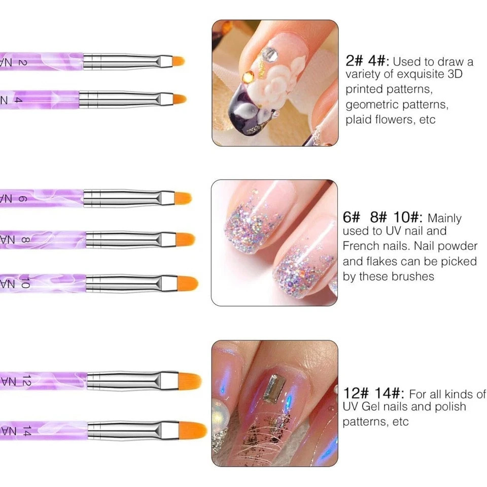 7pcs NAIL BRUSH SET Acrylic UV Builder Nail Gel Polish Art Painting KIT UK