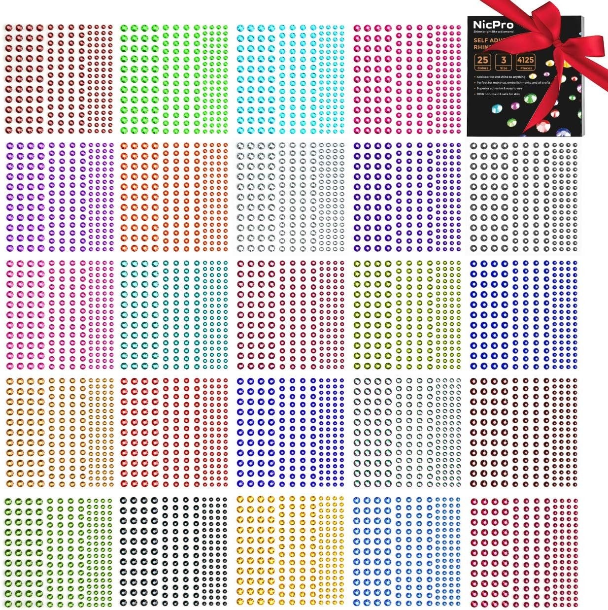 4125PCS Self Adhesive Rhinestone Stickers 25 Colors 3 Sizes Craft Face Nail USA*