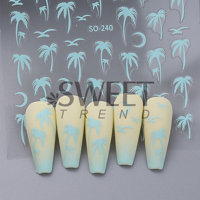 4Sheets Summer Beach Nail Art Stickers Palm Coconut Tree Birds Moon SO240 NH28