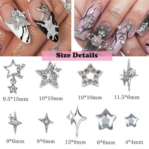 55pcs Silver Star Nail Charms Star Charms for Acrylic Nails 3D Stars Nail Gems