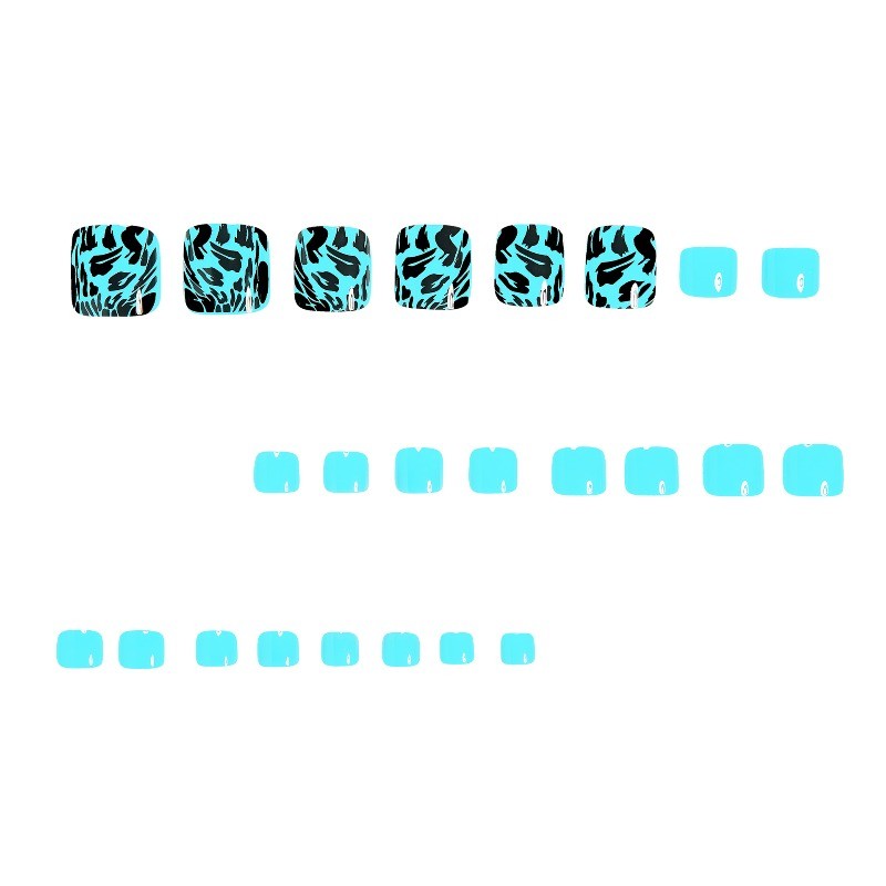 48pcs-Bright Blue Leopard Print Fake Toenails, Glossy Short Square Press on Tips