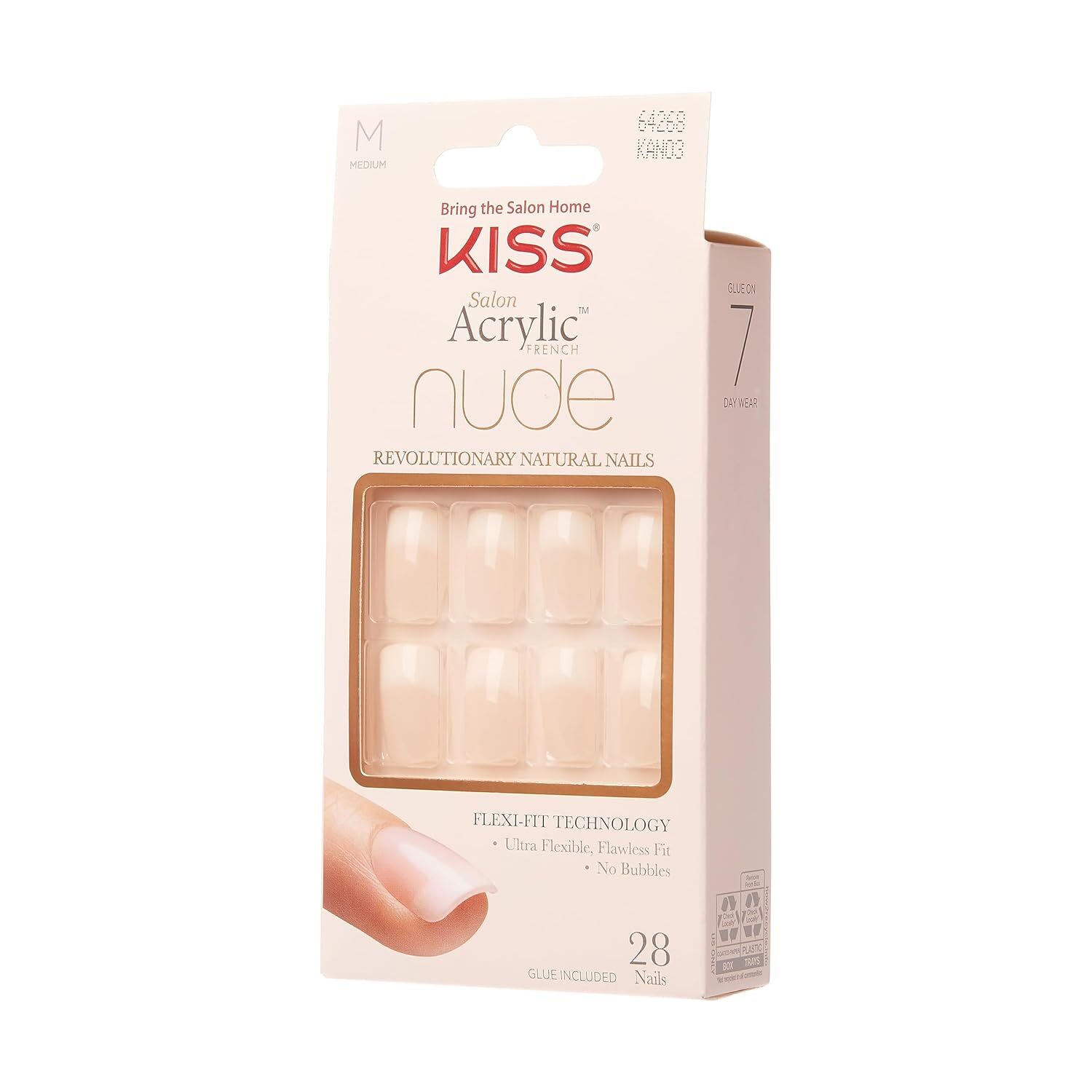 KISS Salon Acrylic Press on Nails, Nail Glue Included, ‘Cashmere’ French, Medium