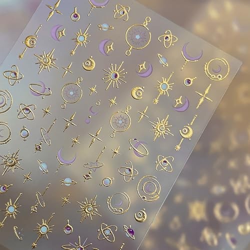 5D Embossed Gold Nail Stickers for Nail Art Moon Star Nail Art Stickers T-25