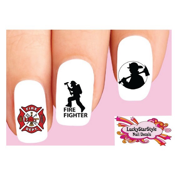 Waterslide Nail Decals Set of 20 – Firefighter Fire Department Assorted