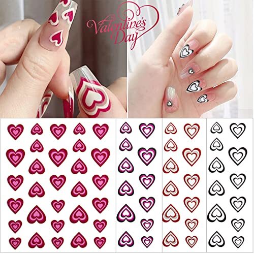 6 Sheets Heart Nail Stickers, Valentine’s Day 3D Red 6 Sheets，valentine’s Day