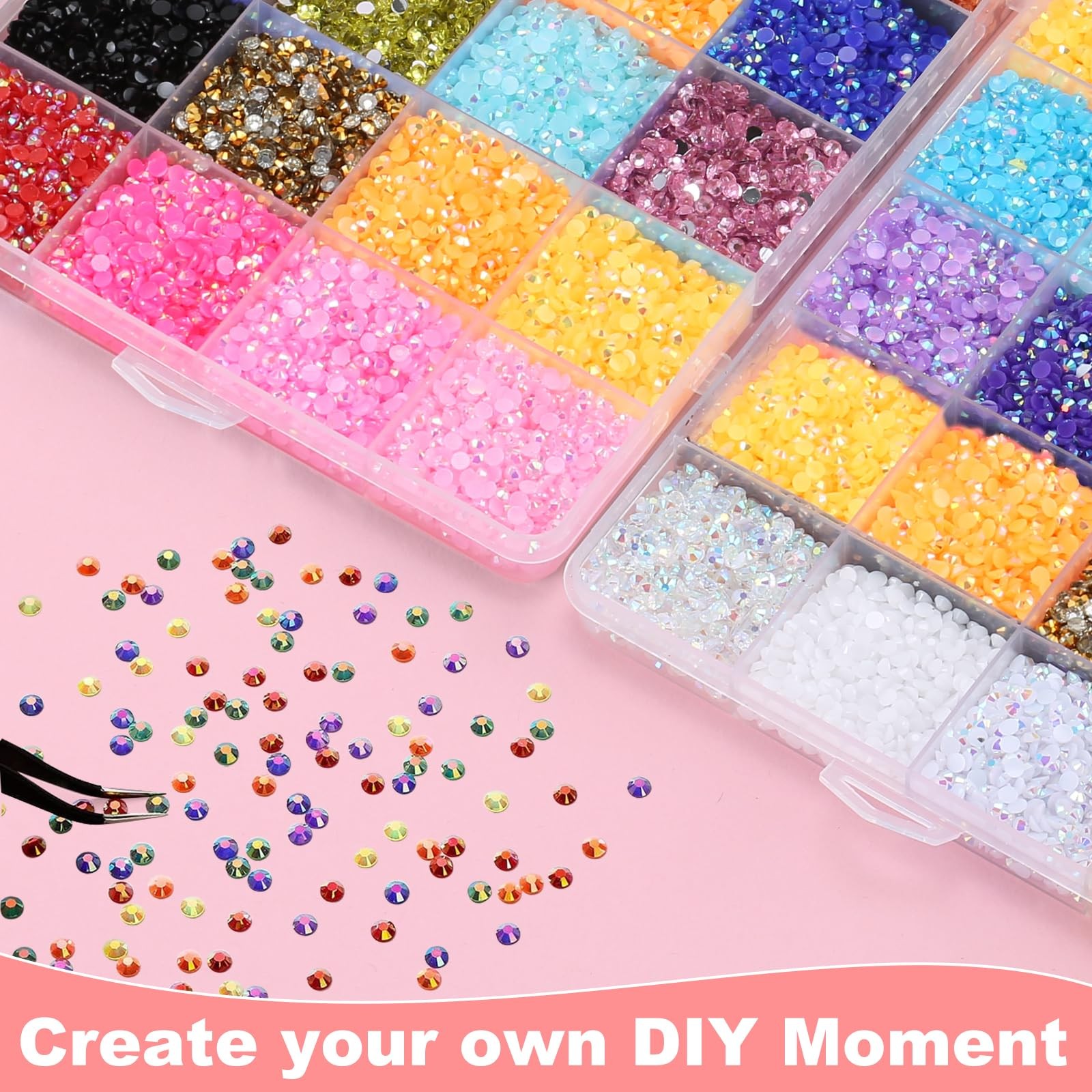 48 Colours 48000 Pieces 3mm Bedazzling Kit, Flatback Rhinestones, Resin Jelly…