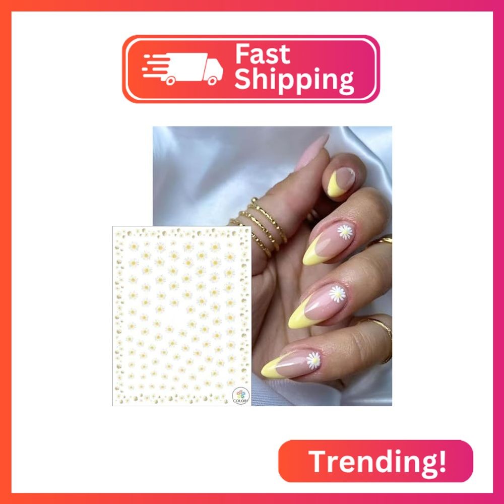 winthrop 8 Sheets Daisy Nail Art Stickers, Charming Flower Chrysanthemum 3D Tren