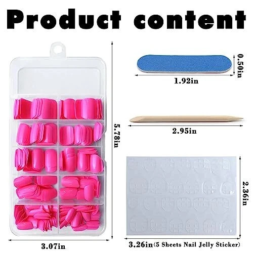 240pcs Short Press on Nails Full Cover Short Square Fake Nails Glossy Hot Pink