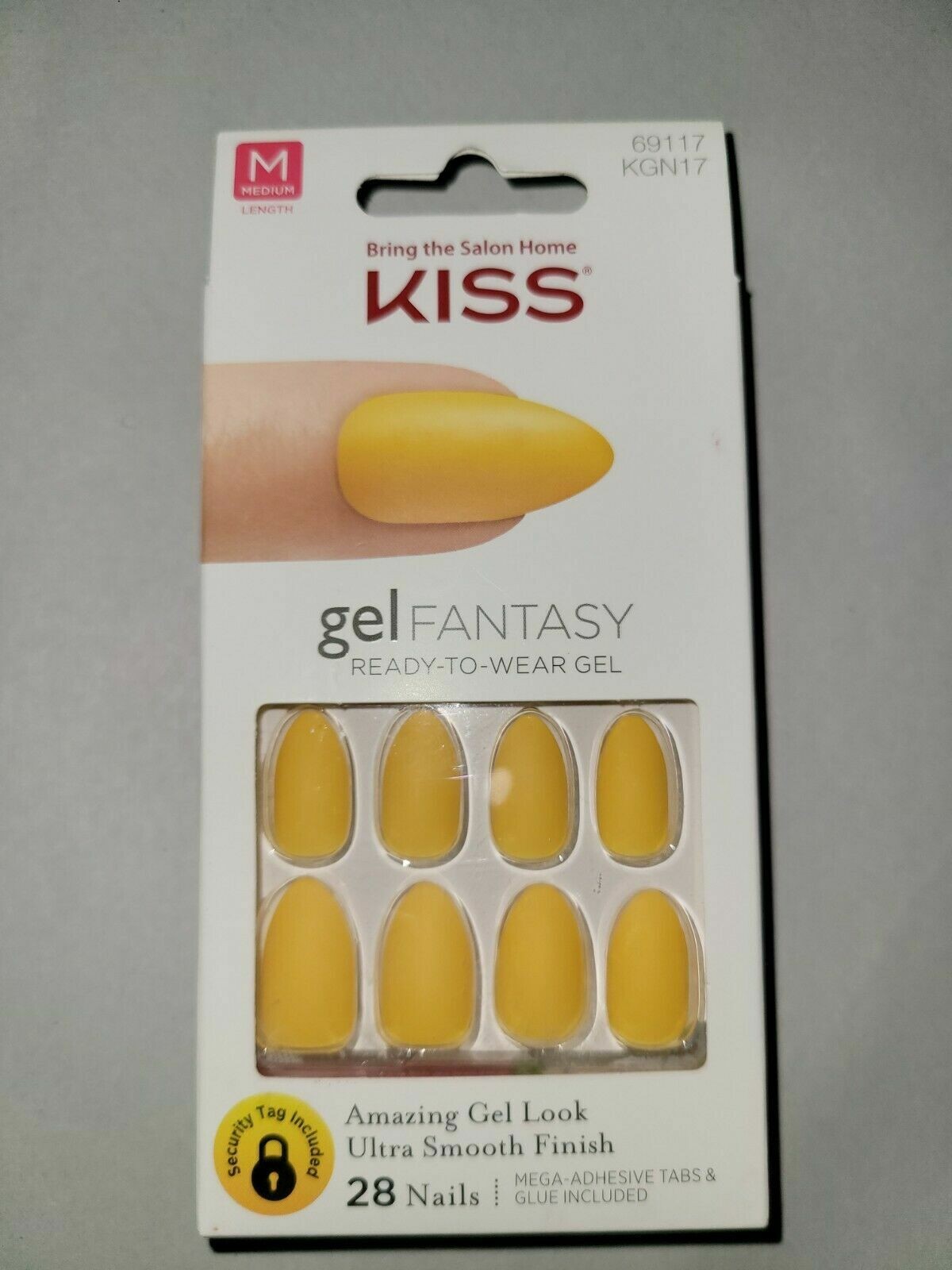 Kiss Gel Fantasy Blue Matte Yellow Artificial Glue On Nail Medium Almond 69117