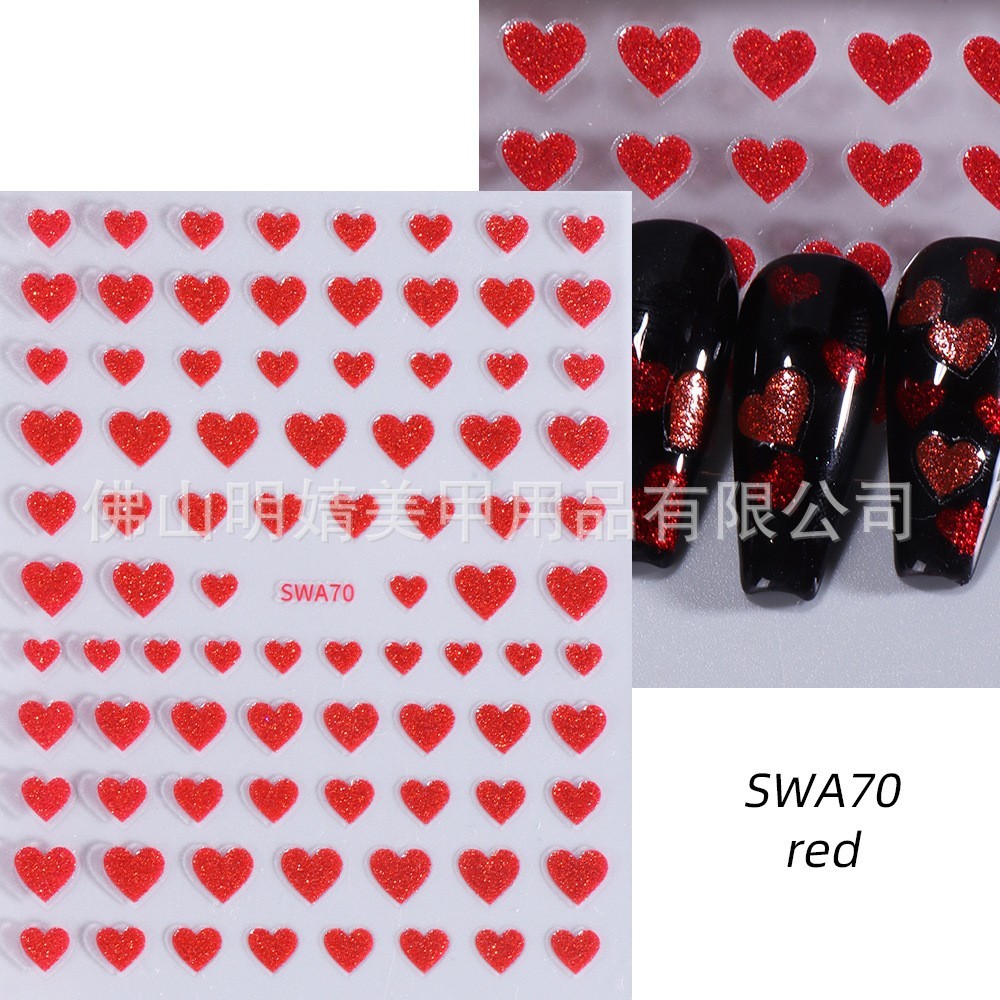 3 Sheets Nail Art Sticker Glitter Heart Valentine Decals Manicure DIY Peel NH28
