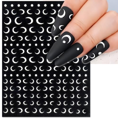 Moon Nail Art Stickers – Black White Moon Self Black White Moon, 4 Sheets