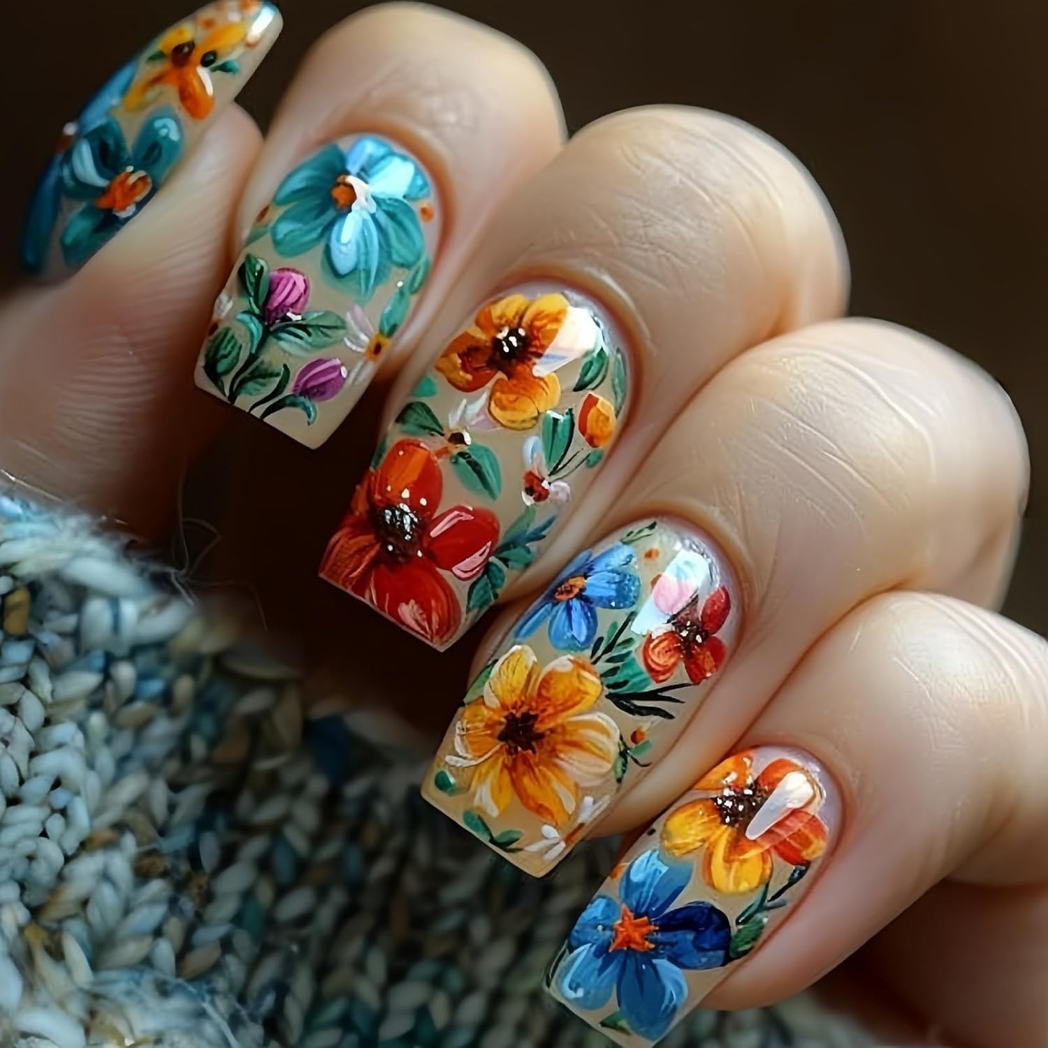 Spring/Summer 24 Pcs Flower Press-On Nails – Easy Application & Gorgeous Look