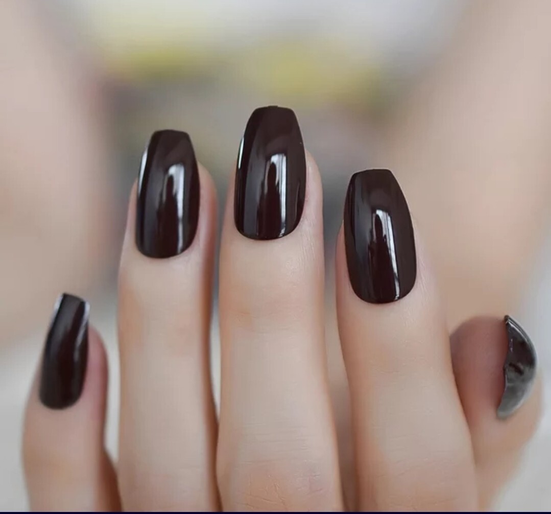 Dark Blood Red Brown Purple Press On Nails Goth alt glue on kit Coffin Medium