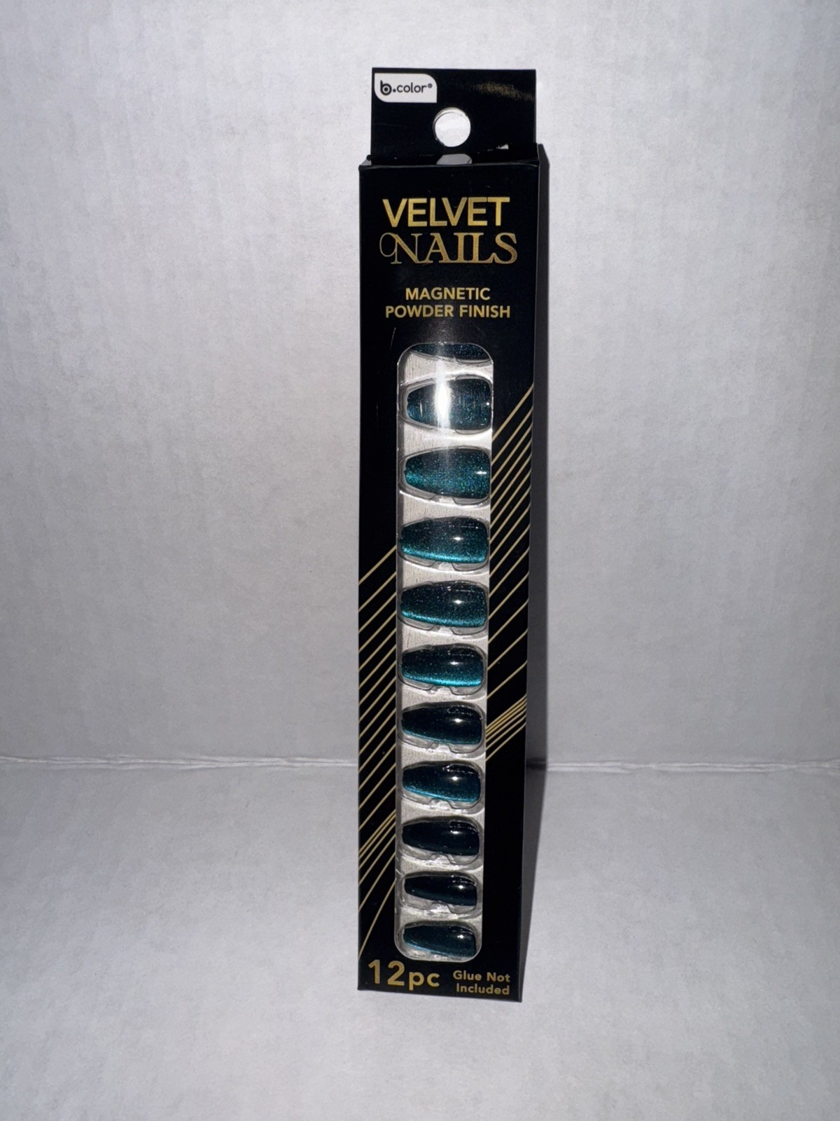 NEW BPure Press-On Nails Deep Teal Cateye Design Set of 12 Nails Free Shipping