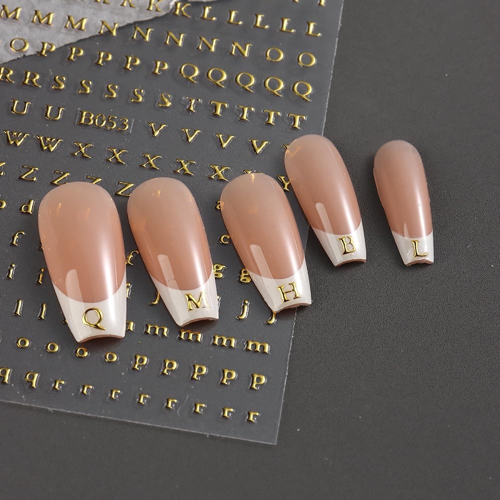 Letters Nail Art Stickers English Alphabet Nail Decals, 4 Sheets 3D Self-Adhe…
