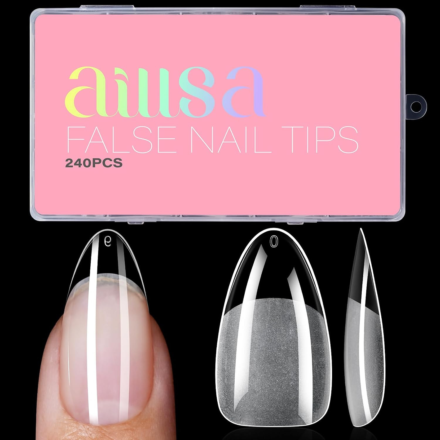 240Pcs Thickened Medium Almond Nail Tips for Home Salon | Half Matte Nail Extens