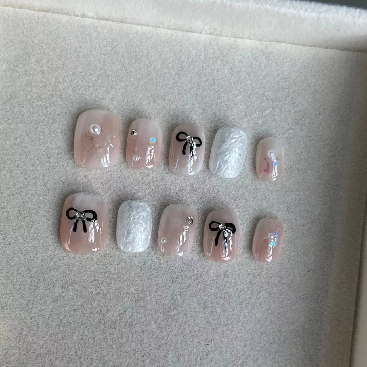 PRESS-ON NAILS – SQUARE SHINNY LACE – BASE – MADE BY HAND HQ