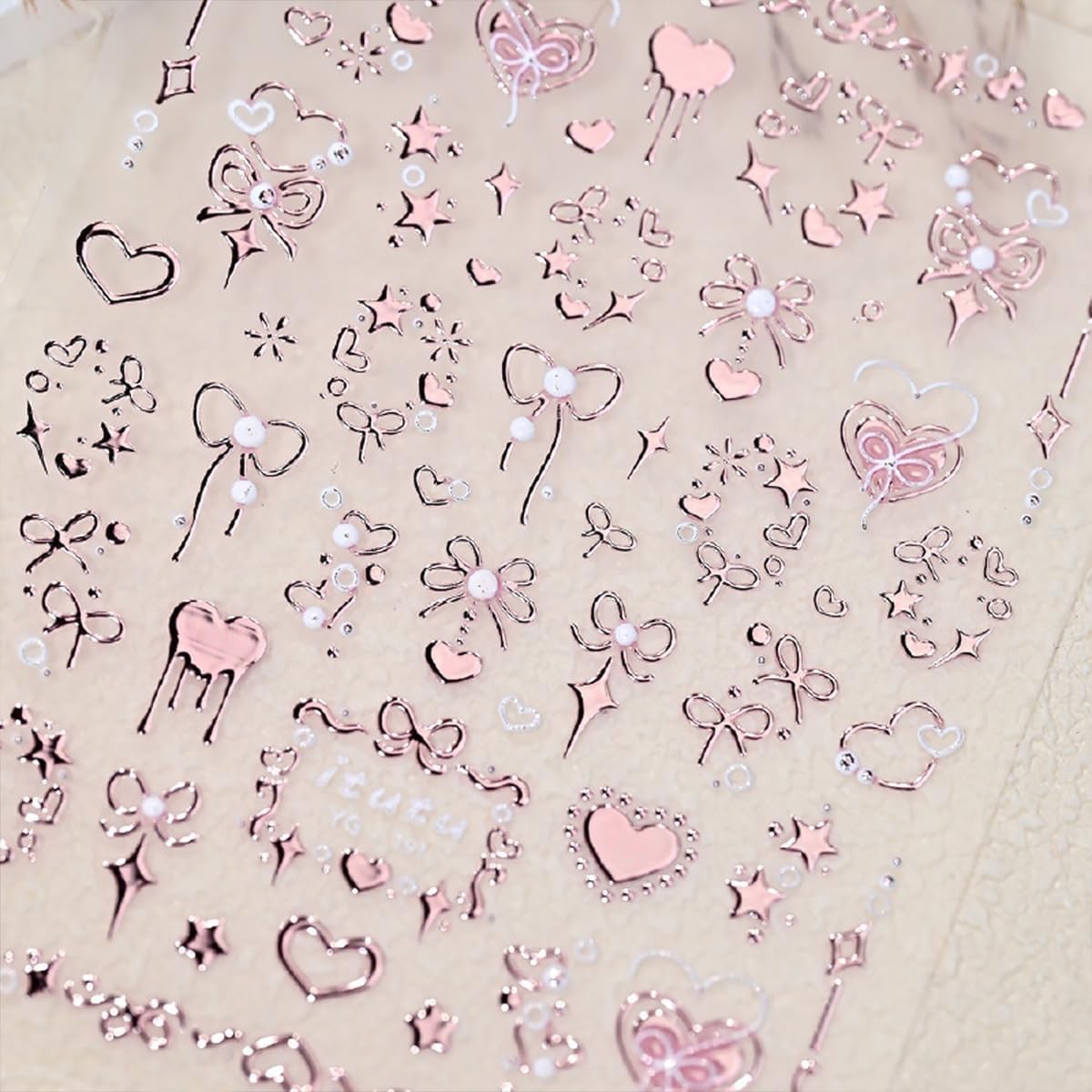 Valentine’s 5D Embossed Nail Art Stickers Romantic Rose Gold & Pink Nail Decals