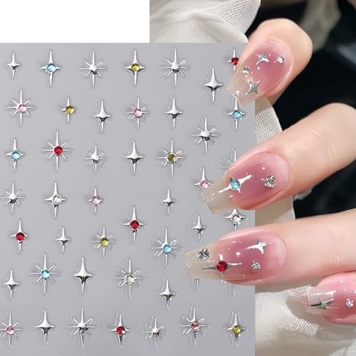 6 Sheets Shiny Star Nail Stickers for Nail Art 3D Glitter Gold diamond star