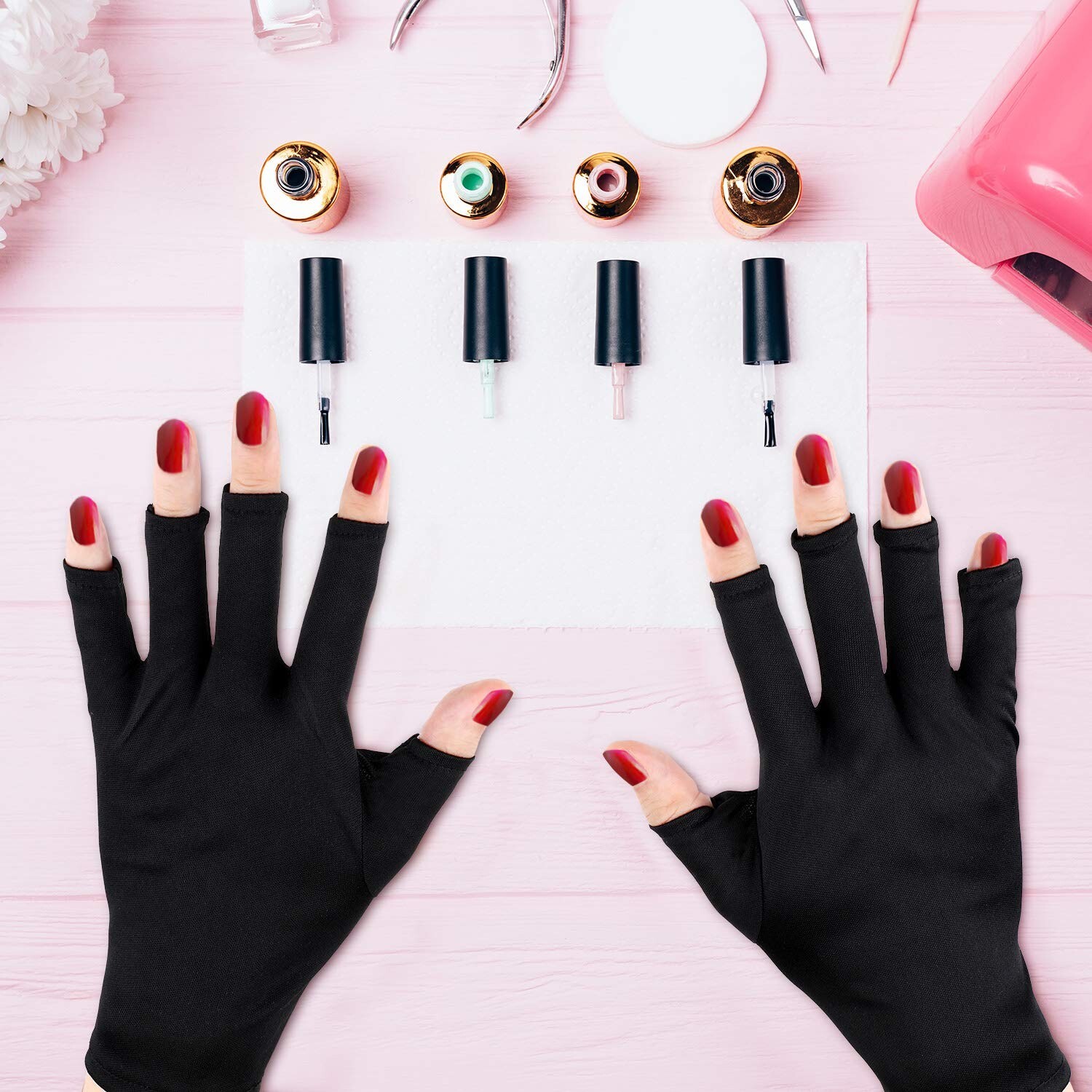 3Pairs Fingerless UV Shield Glove Gel Manicures Anti UV Protect Gloves Hands