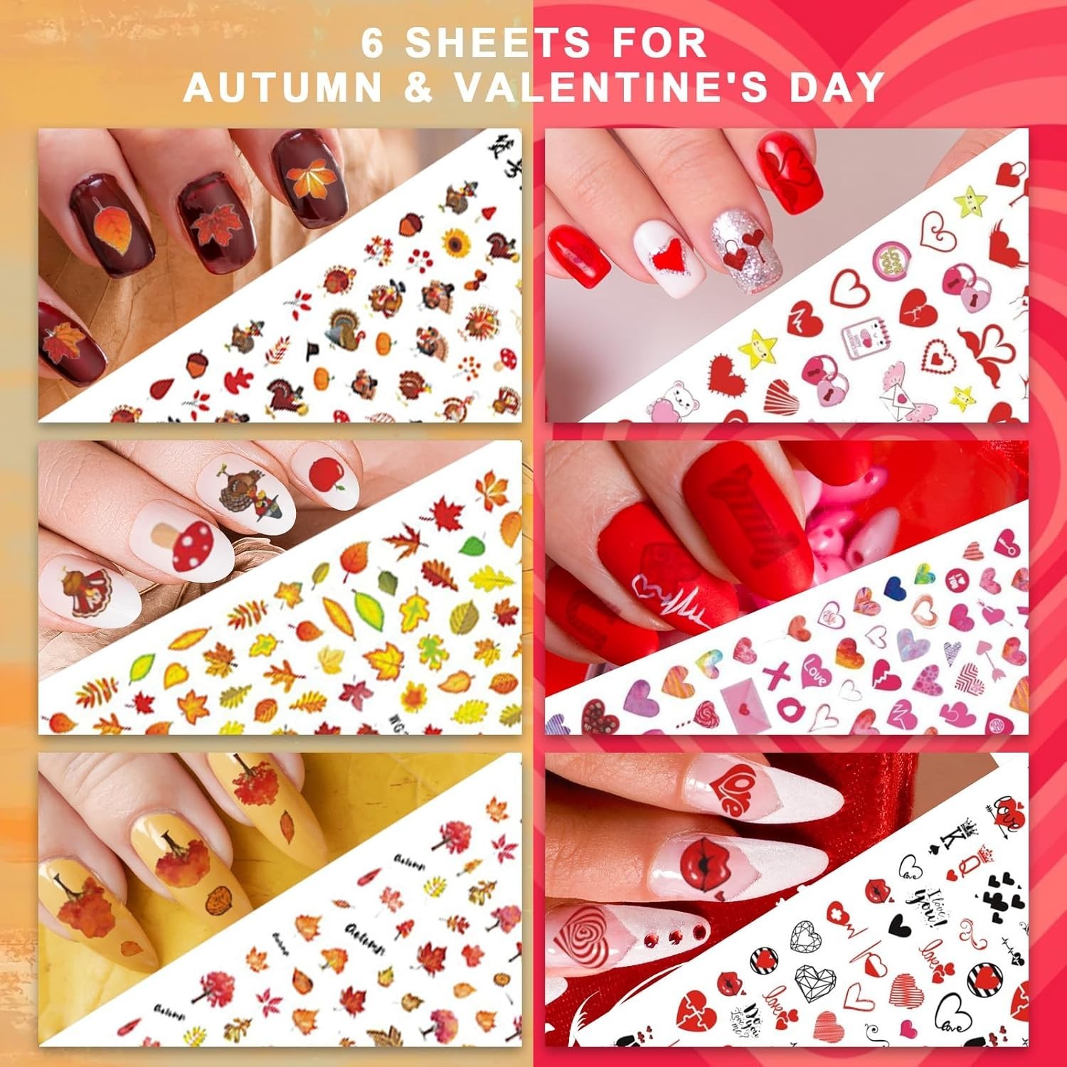 Whaline 18 Sheets Fall Nail Art Stickers All Holiday Nail Decals All Season H