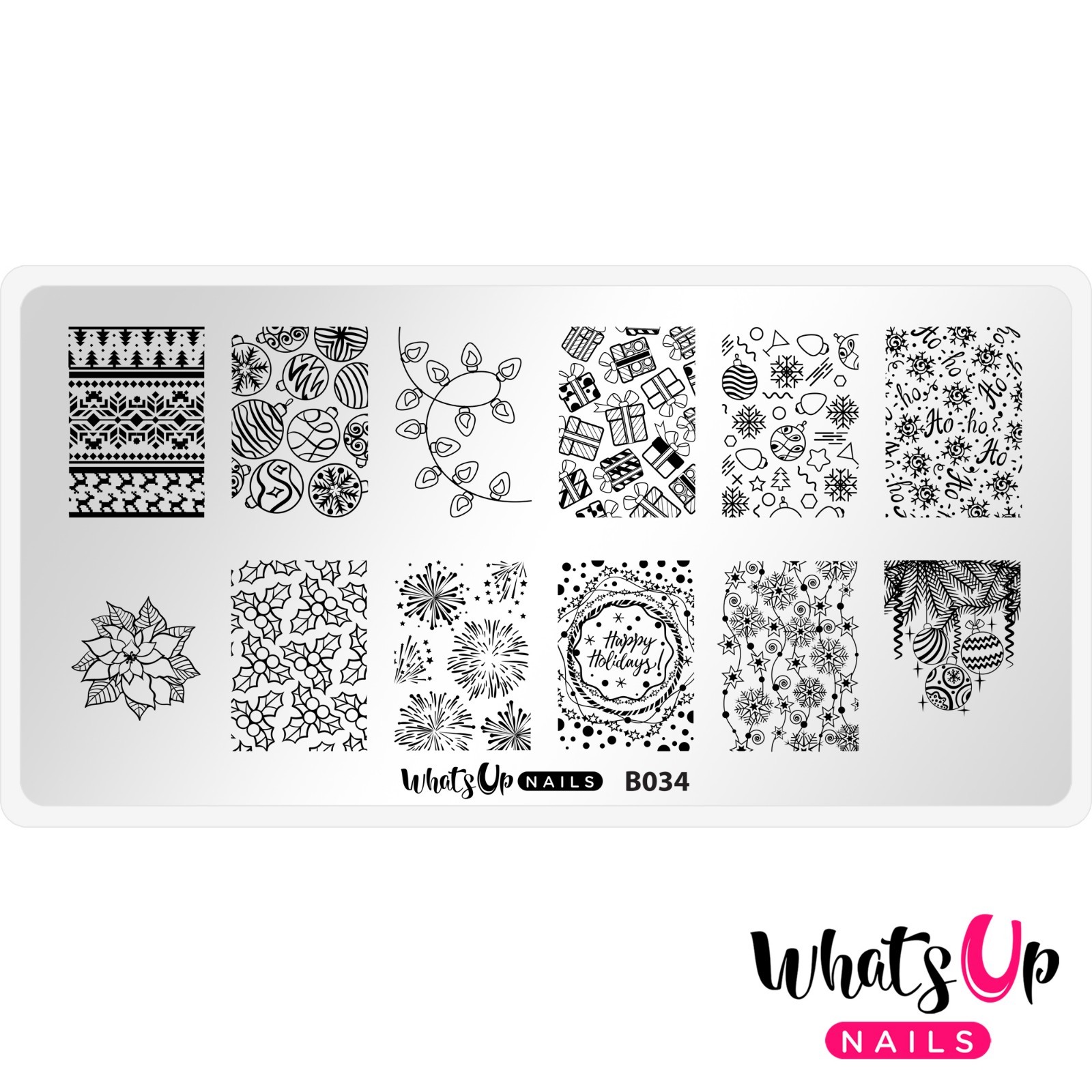 B034 Deck the Nails Stamping Plate For Christmas Stamped Nail Art Design