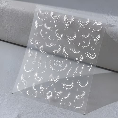 5D Embossed White Pearl Nail Stickers for Nail Art French Tip Nail White Line