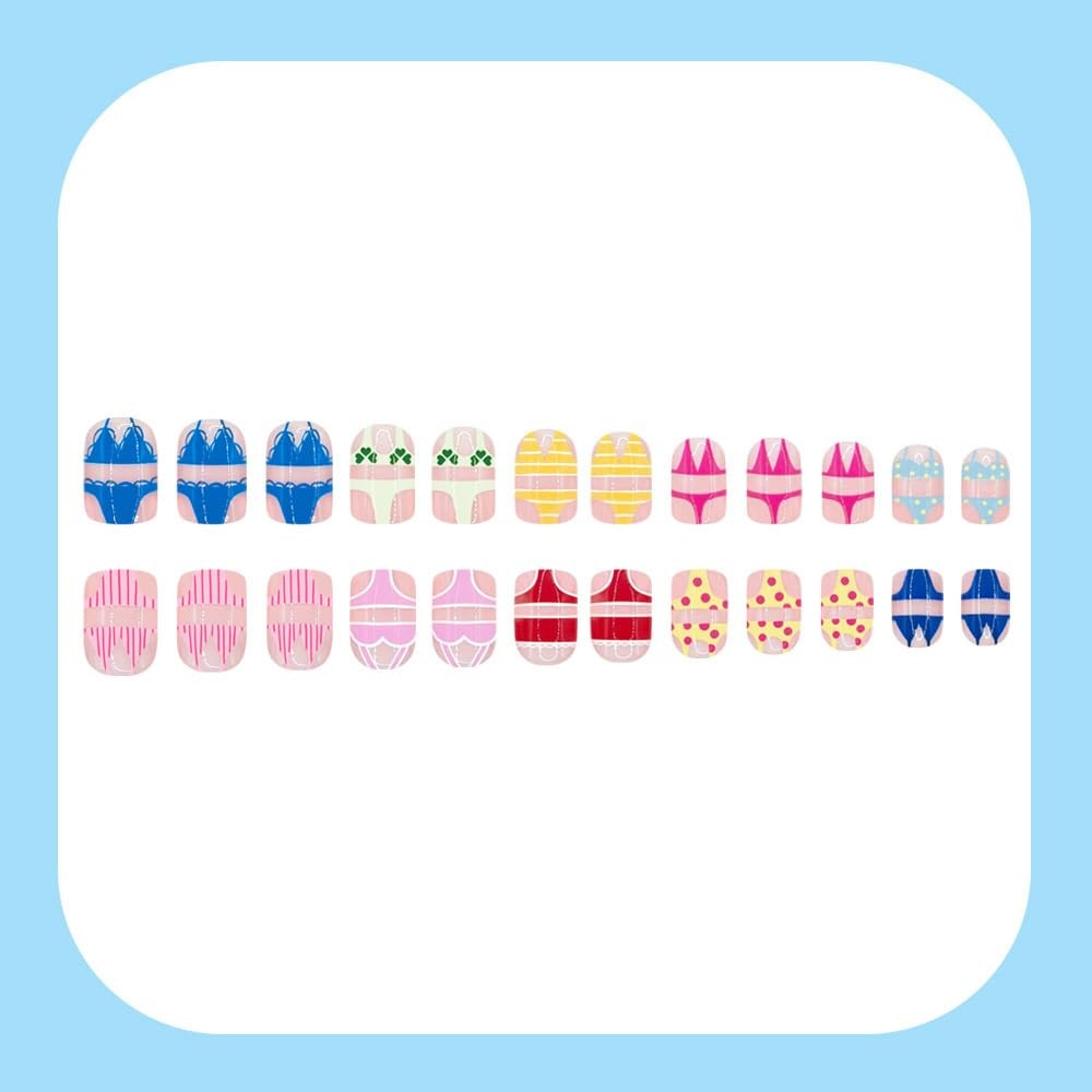 ZIFANHU Summer Press on Nails Extra Short Square Fake Nails Press ons with Co…
