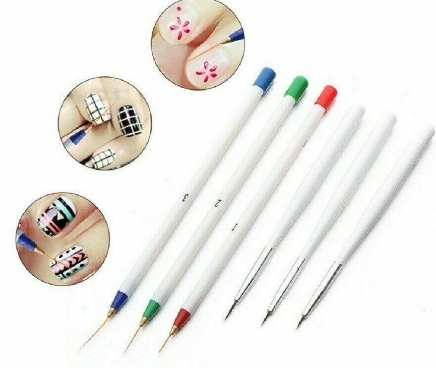 6Pcs Set Acrylic French Nail Art Pen Brush Painting Drawing Liner Manicure Tools
