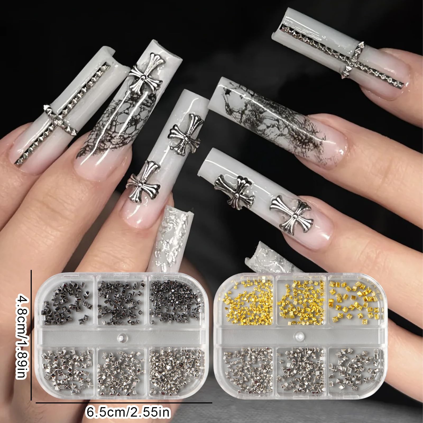 2 Boxes Metal Punk Nail Art Studs, Metalic Spike Studs Nail Art Charms, Alloy…