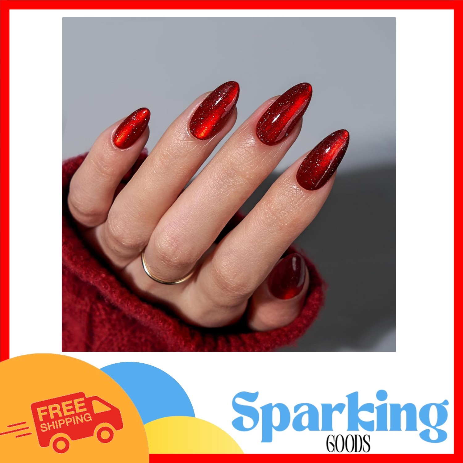 Festive Mystic Ruby Press On Nails – 30 Piece Sparkly Kit for Effortless Glam