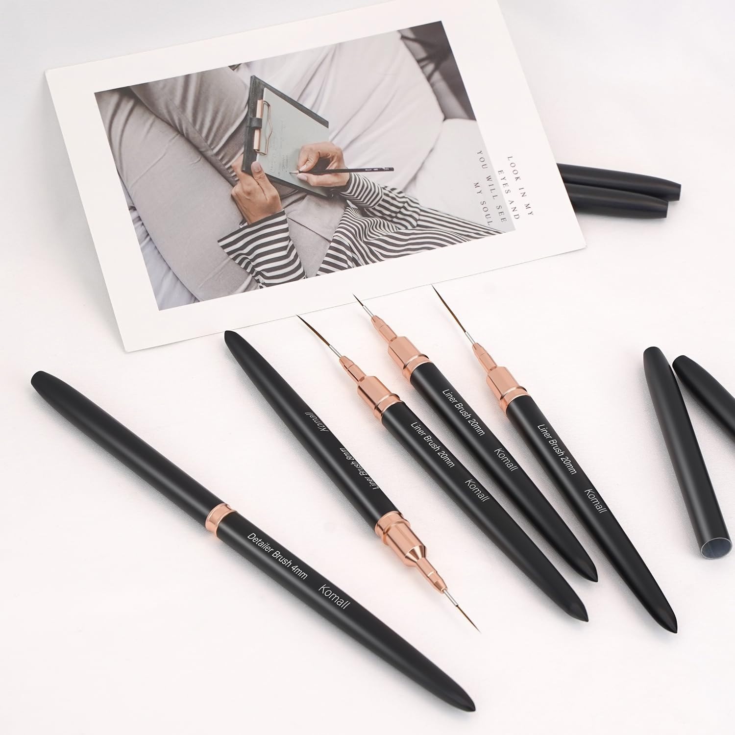 Komall Metallic Nail Art Brushes Set – 5 Pcs Liner Brushes for Detailing