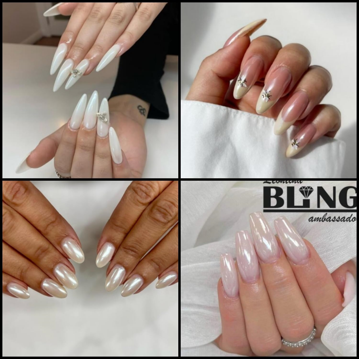2Pcs White Chrome Nail Powder Moonlight Pearl Powder for Nails, Magic Clear Pear