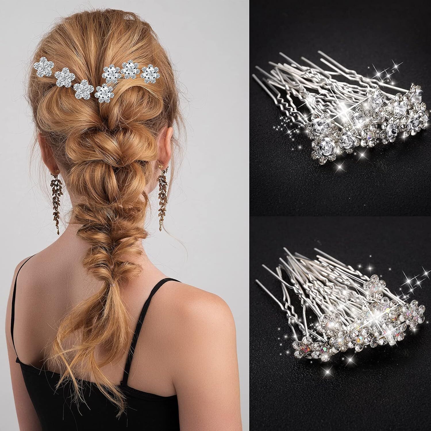 60 Pieces Bridal Wedding Hair Pins Pearl U Shape Rhinestone Silver