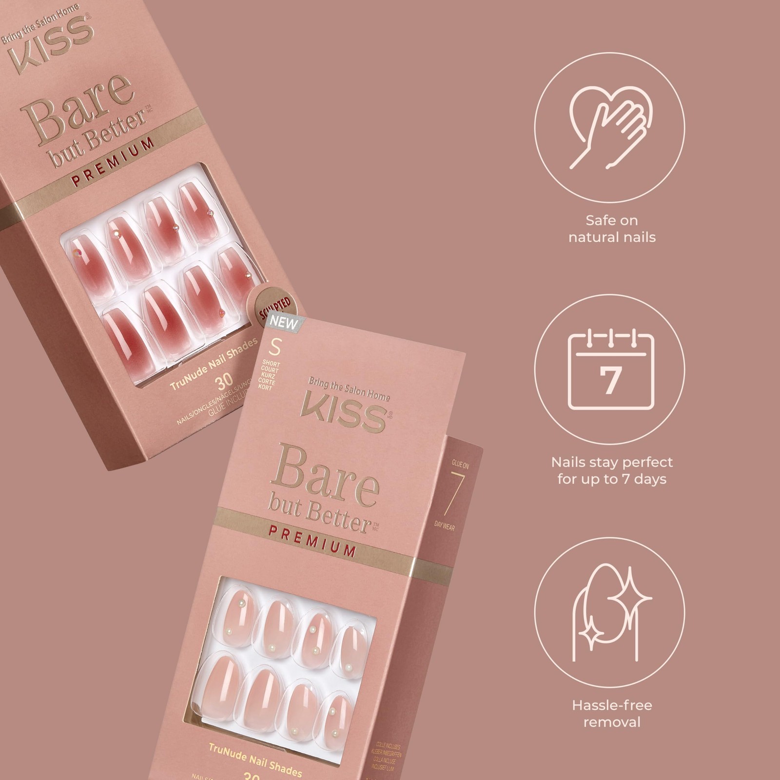 Kiss Bare But Better Natural Look Press On Nail Set Dark Pink 33 Count
