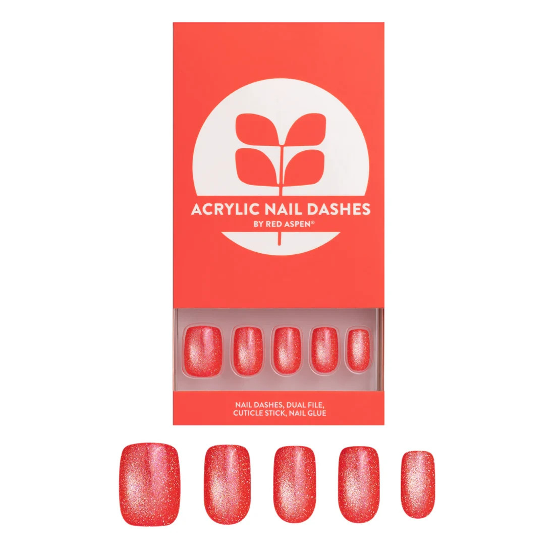 Red Aspen Press On Nails-Dazzling Daja-Short Squoval Acrylic Red