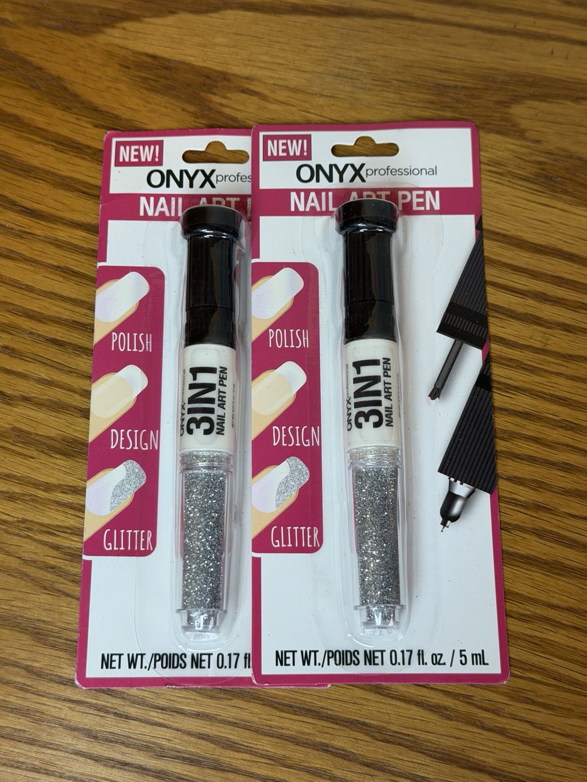 Set of 2 Onyx Professional Nail Art Pen Silver Glitter NEW Sealed