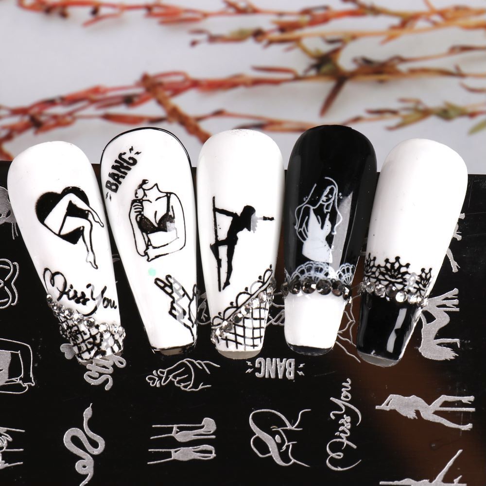 Sexy Girls Women Nail Art Stamping Plates Body Pole Dance Metal Nail Templates