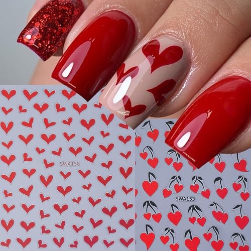 Heart Nail Art Stickers Decals 12PCS Sparkling Love Heart Valentine Style-01